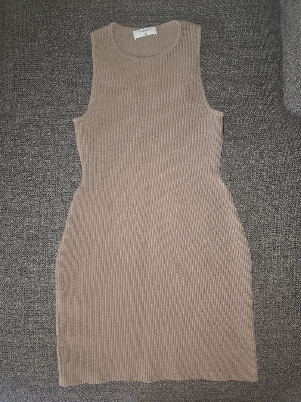 Babaton Sleeveless Ribbed Midi Dress in Taupe